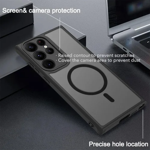 Vista 6 de Funda magnética antihuellas para Samsung Galaxy S23 Ultra, protección completa de la cámara, compatible con accesorios MagSafe, cubierta trasera