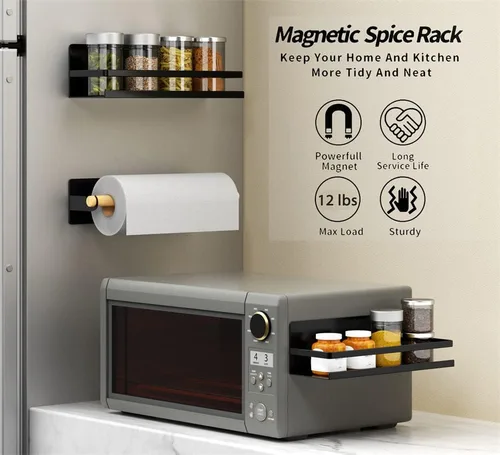 Vista 3 de Estante magnético para especias, soporte magnético para toallas de papel para refrigerador, refrigerador, organizador para cocina, apartamento, sin