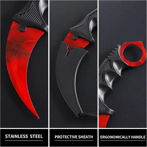 Vista 3 de Cuchillo de entrenamiento Karambit rojo sin filo Karambit cuchillo de entrenamiento de práctica con funda para principiantes herramienta