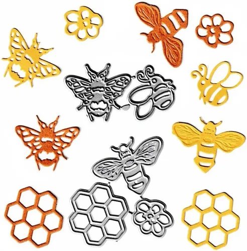 Vista 7 de 2 troqueles de corte Honeycom, 5 piezas de abejas dulce miel troqueladas de metal para plantillas de plantillas para tarjetas de álbumes de recortes
