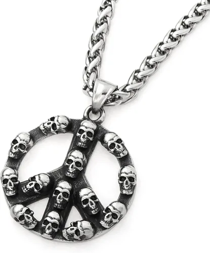 Vista 2 de Gungneer Collar de cadena con dije de símbolo de paz hippie de calavera, collar de cadena de motociclista de rock, joyería steampunk para hombres