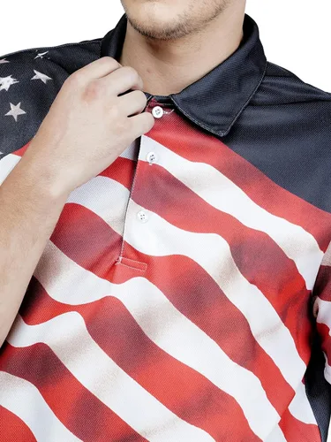 Vista 5 de HIVICHI Camisas de golf para hombre, polo para hombre, camiseta polo divertida patriótica con bandera estadounidense, camisas con vuelo, ajuste