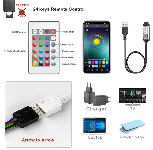 Vista 7 de Luz LED para TV, tira de luz RGB que cambia de color, tira de luz de TV con control remoto USB para TV de 32 a 80 pulgadas, instalación rápida