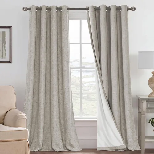 Vista 144 de H.VERSAILTEX Cortinas 100% opacas con aislamiento térmico, texturizadas, de lino, con bloqueo completo de calor y luz, para sala de estar y Negro