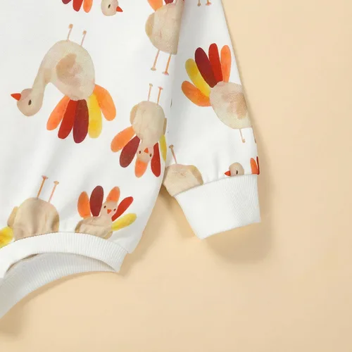 Vista 3 de FYBITBO Thanksgiving Baby Girl Boy Outfit Turkey Pullover Sweatshirt Romper Long Sleeve Onesie Cute Fall Clothes Mameluco Tukey Beige