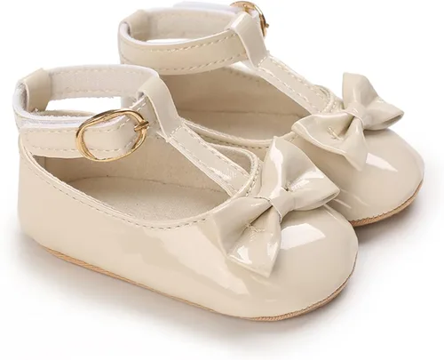Vista 4 de WILLFUN Zapatos planos Mary Jane para bebés y niñas con lazo, vestido de princesa, zapatos de cuna, suela de goma suave antideslizante