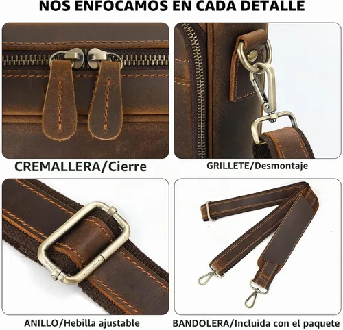 Vista 6 de Jack&Chris Full Grain Leather Briefcase for Men, Business Messenger Bag Laptop Bag Attache Case, Fits 15.6 Inch Laptop Marrón