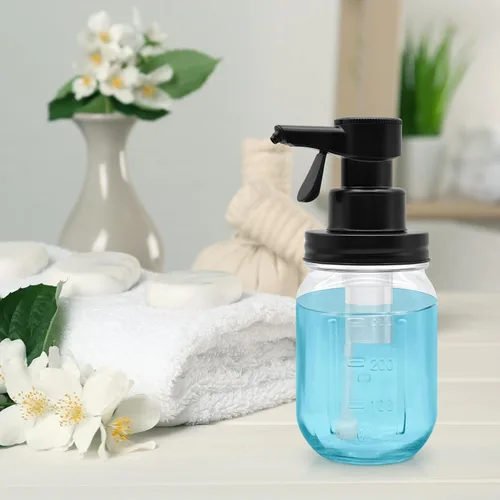 Vista 5 de Dispensador automático de jabón de vidrio de espuma con sensor táctil de 12 onzas, dispensador de jabón de tarro Mason manos libres, botella