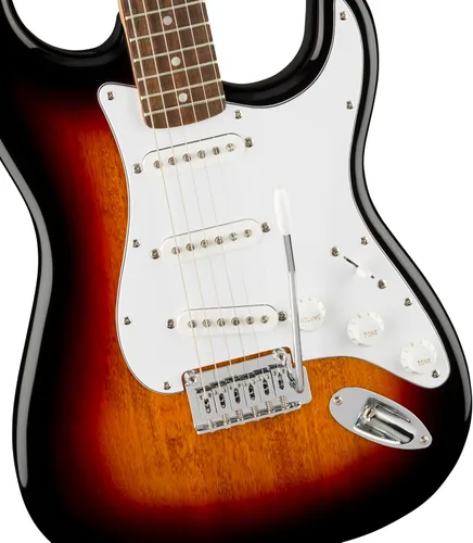 Vista 7 de Guitarra eléctrica Squier Affinity Series Stratocaster, con garantía de 2 años, efecto sunburst de 3 colores, diapasón de laurel Poplar Body