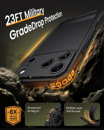 Vista 6 de Funda para iPhone 17 Pro, compatible con MagSafe, soporte integrado y botón de captura de control de cámara, protección de grado militar, funda