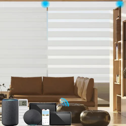 Vista 26 de MYshade Persianas enrollables de cebra opacas (85 %) con cordón para ventanas interiores, persianas de doble capa beige para dormitorio, baño, sala