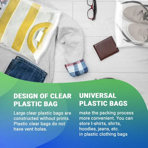 Vista 3 de Bolsas de embalaje transparentes, 12 x 18 pulgadas. Paquete de 100 bolsas de plástico de polietileno para ropa o juguetes. Embalaje de camisa