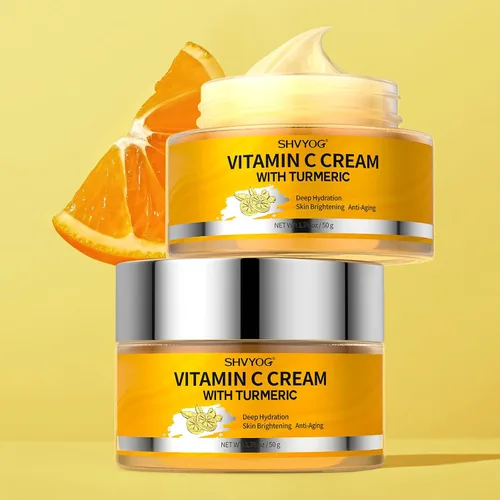 Vista 7 de SHVYOG Hidratante facial con vitamina C, crema facial de cúrcuma, hidratación antienvejecimiento, crema reafirmante e iluminadora para manchas
