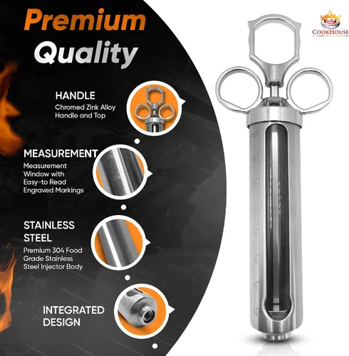 Vista 2 de Inyectores de carne para fumar - Kit de inyector de adobo de acero inoxidable con estuche y ventana para barbacoa, asar a la parrilla, 3 agujas
