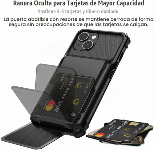 Vista 2 de Nvollnoe Funda para iPhone 13 con tarjetero [almacena 5 tarjetas] Funda tipo cartera de doble capa resistente a prueba de golpes con ranura oculta