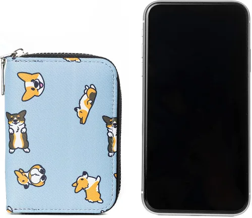 Vista 4 de Corgi - Cartera con cremallera para hombre, mujer, perro, mamá o perro papá, Azul, Corgi