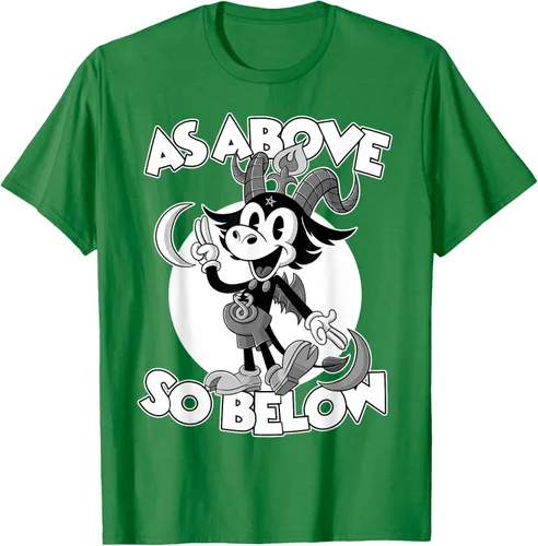 Vista 4 de Camiseta de dibujos animados retro de Baphomet Pagan As Above So Below, Negro, S