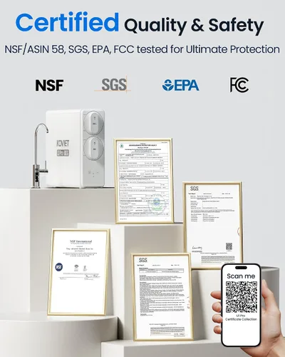 Vista 5 de KOVIET Sistema de ósmosis inversa U1 Pro, filtro de agua de ósmosis inversa sin tanque de 800GPD, sistema de filtración de agua RO de 10 etapas