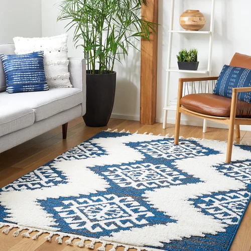 Vista 26 de SAFAVIEH - Alfombra de acento de la colección de borlas marroquíes Shag - 2'3" x 4', marfil y marrón, estilo bohemio, no suelta pelo y de fácil