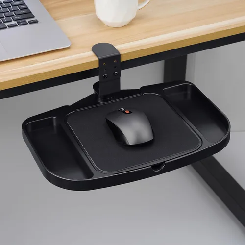 Vista 2 de Plataforma de soporte para alfombrilla de mouse con abrazadera, altura ajustable debajo del escritorio, accesorio de extensión de soporte giratorio
