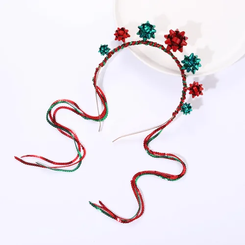 Vista 3 de Diadema de Navidad con lazo de Navidad, diadema de borla roja y verde, diadema de carnaval, disfraz de Navidad, accesorios para el cabello, regalos