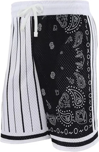 Vista 3 de BOOMLEMON Pantalones cortos de baloncesto para hombre, pantalones cortos de entrenamiento atléticos de cachemira, pantalones cortos de malla