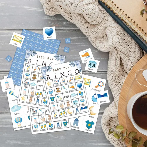 Vista 5 de Juegos de bingo para baby shower, juego de fiesta de revelación de género, tarjetas de juego de baby shower, suministros de regalos de decoración