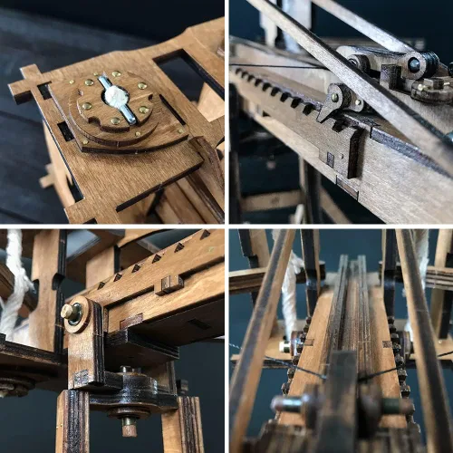 Vista 4 de YAQUMW El MINI Roman Ballista Europa Medieval Siege Chariot Catapulta de madera DIY 3D Puzzles Modelos Kits STEM Proyectos Juguetes de mesa