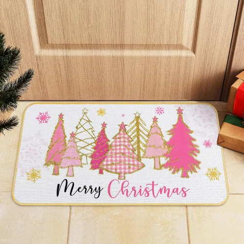 Vista 8 de Timgle Tapete de árbol de Navidad de 16 x 28 pulgadas, tapete verde de Navidad para puerta delantera, antideslizante, tapete decorativo