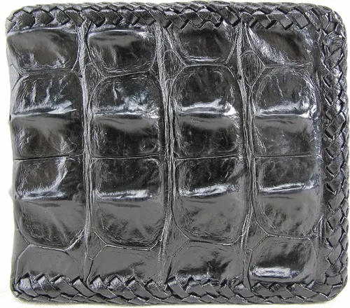 Vista 2 de Cartera plegable hecha a mano con piel auténtica de cocodrilo y cocodrilo, Negro -, Billetera plegable