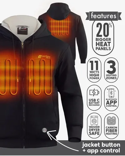 Vista 3 de Venture Heat Unisex Bluetooth Heated Hoodie or Sweatpants with Battery Pack Included - App Control Sweatshirt Sweater 7.4V