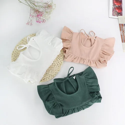 Vista 7 de Vestido para niña bebé de verano de algodón y lino con volantes, halter, sin mangas, para niños, vestidos casuales de playa y fiesta, de 1 a 6 años