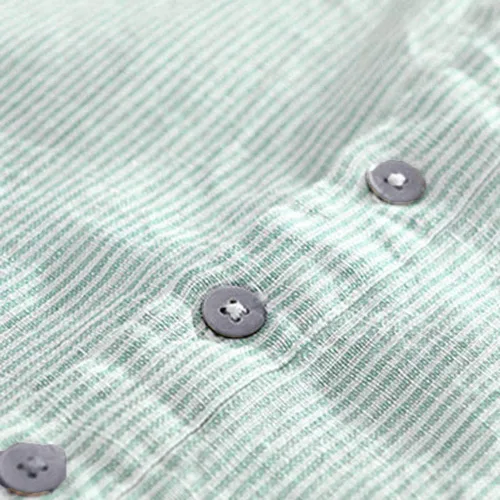 Vista 5 de Camiseta de manga corta de algodón y lino para hombre, de verano, con botones de 34 y manga corta, informal, ajuste relajado