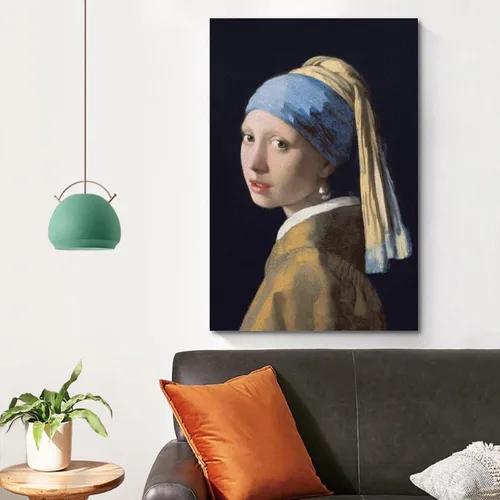 Vista 4 de NJYXART Johannes Vermeer Girl with a Pearl Earring - Arte de pared en lienzo con retrato clásico, reproducción de pintura al óleo, decoración