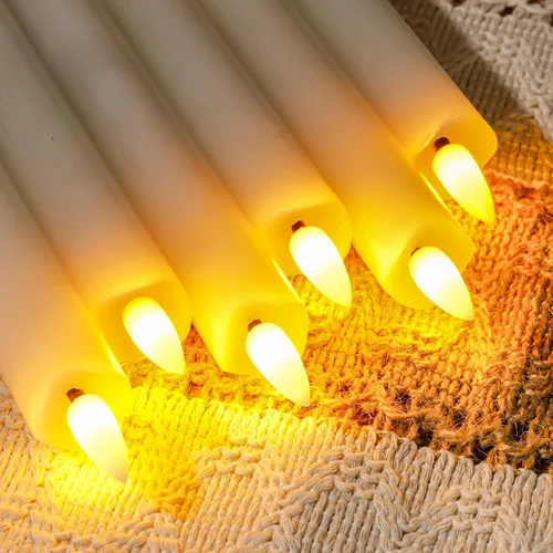 Vista 2 de Homemory Velas cónicas sin llama con cera y temporizador remoto con atenuador, candelabros LED parpadeantes, velas de ventana operadas con batería