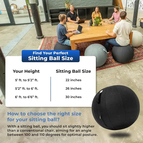 Vista 8 de Backerz Balance Ball Chair for Office & Home - Ergonomic Exercise Ball for Posture & Back Pain Relief, Yoga Ball Chair - Sitting Ball with Washable