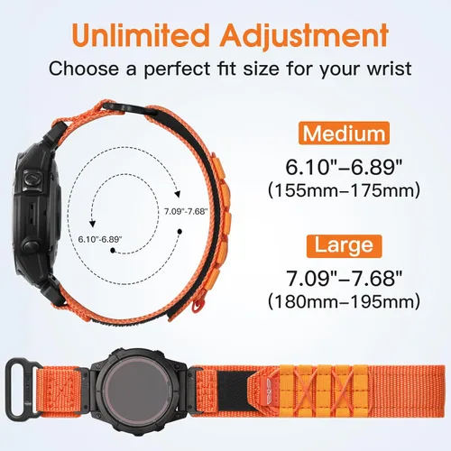 Vista 5 de Bandletic Tactical Rugged Nylon diseñado para Garmin Fenix Watch Band For Fenix 8 47mm/7/7 Pro/6/6 Pro/5/5 Plus/Instinct 2 /Forerunner