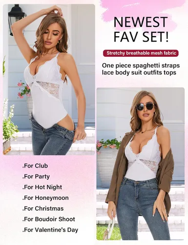 Vista 5 de Quzzion Lace Bodysuit Women Tummy Control V Neck Tank Tops Backless Shapewear Thongs One Piece Sexy Lingerie