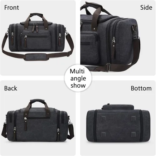 Vista 7 de Bolsa de viaje para hombre (lona, bolsa de fin de semana), Negro), A-001