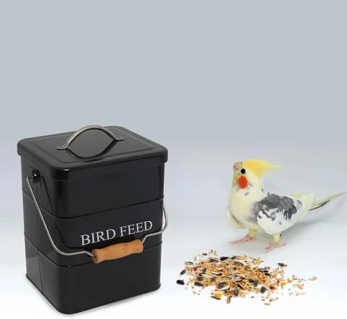 Vista 6 de Geyecete Comedero para pájaros, tarro de comida para mascotas, contenedor hermético para almacenamiento de alimentos, color negro