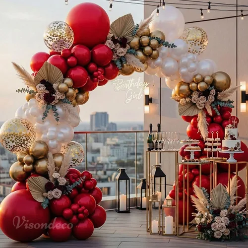 Vista 4 de Kit de arco de globos rojos y blancos, doble relleno blanco perla, borgoña, granate, rojo oscuro, juego de arco de globos para graduación 2026, San