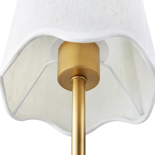 Vista 2 de Novogratz x Globe - Aplique de pared de 1 luz, cable rígido o enchufable, latón mate, pantalla de tela blanca, interruptor basculante en línea