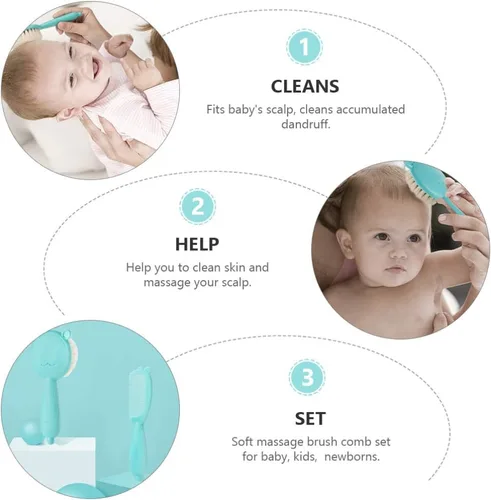 Vista 2 de TOYANDONA 1 juego de cepillo y peine para el pelo del bebé para recién nacidos y niños pequeños, cepillo de masaje y cuero cabelludo para bebé