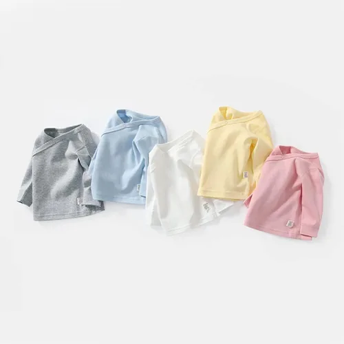 Vista 2 de HAOLUKI Baby Long Sleeve Side-snap Cotton Shirt Unisex Newborn Girls Boys Kimono Tee Shirts Top