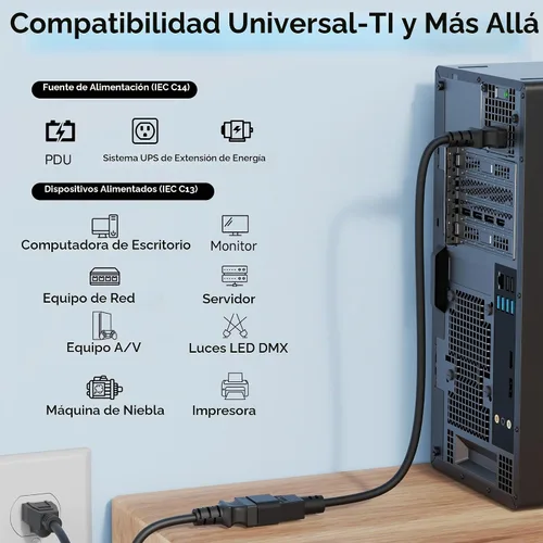 Vista 3 de Cable Matters Paquete de 2 cables de extensión de alimentación cortos de computadora a PDU, 1 pie, cable de alimentación IEC C14 a IEC C13 PDU, 10A