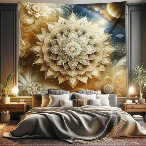 Vista 119 de Ambesonne Tapiz bohemio, diseño floral de bruja, luna y mariposa con adornos de mandala, decoración de tela para colgar en la pared para dormitorio