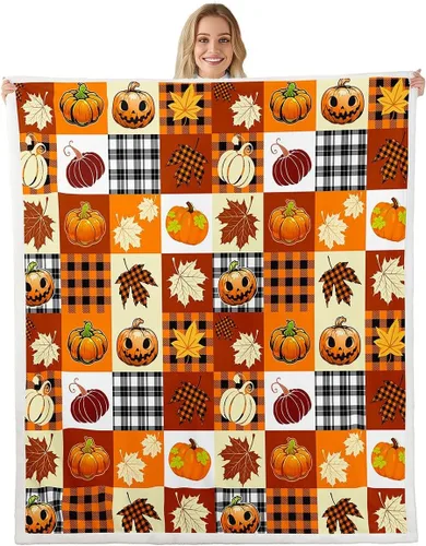 Vista 8 de Fall Scarecrow Throw Blanket,Retro Autumn Pumpinks Squirrel Bed Plush Blanket for Living Room Decor,Rustic Farmhouse Sunflowers Couch Bed Sofa Soft