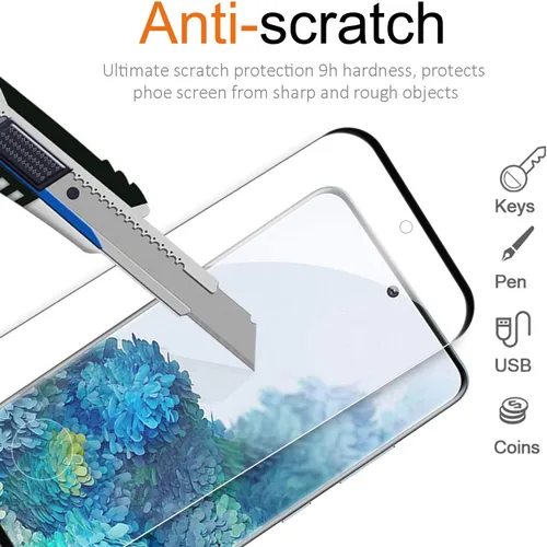 Vista 5 de Samsung Galaxy S20 Protector de pantalla de vidrio templado con protector de lente de cámara [cubierta curva 3D] [compatible con huellas dactilares]