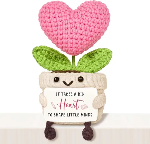 Vista 17 de Regalos de cumpleaños número 16 para niñas, flor de corazón rosa de ganchillo hecha a mano, regalos de dulces 16 para niñas, decoraciones