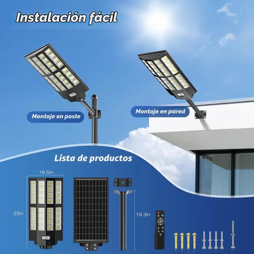 Vista 9 de Luces solares de calle de 8000 W para exteriores, gran angular, luces solares al aire libre del atardecer al amanecer, luz de estacionamiento